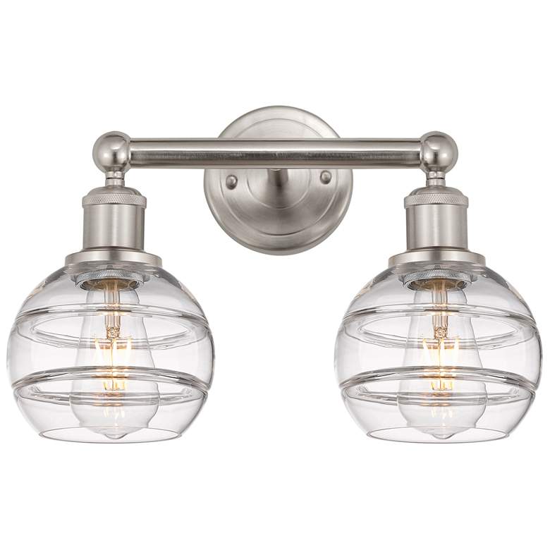 Image 1 Edison Rochester 14.88"W 2 Light Satin Nickel Bath Light w/ Clear Shad