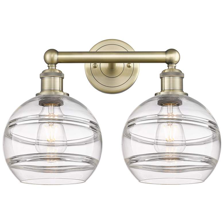 Image 1 Edison Rochester 17" Wide 2 Light Antique Brass Bath Light With Clear
