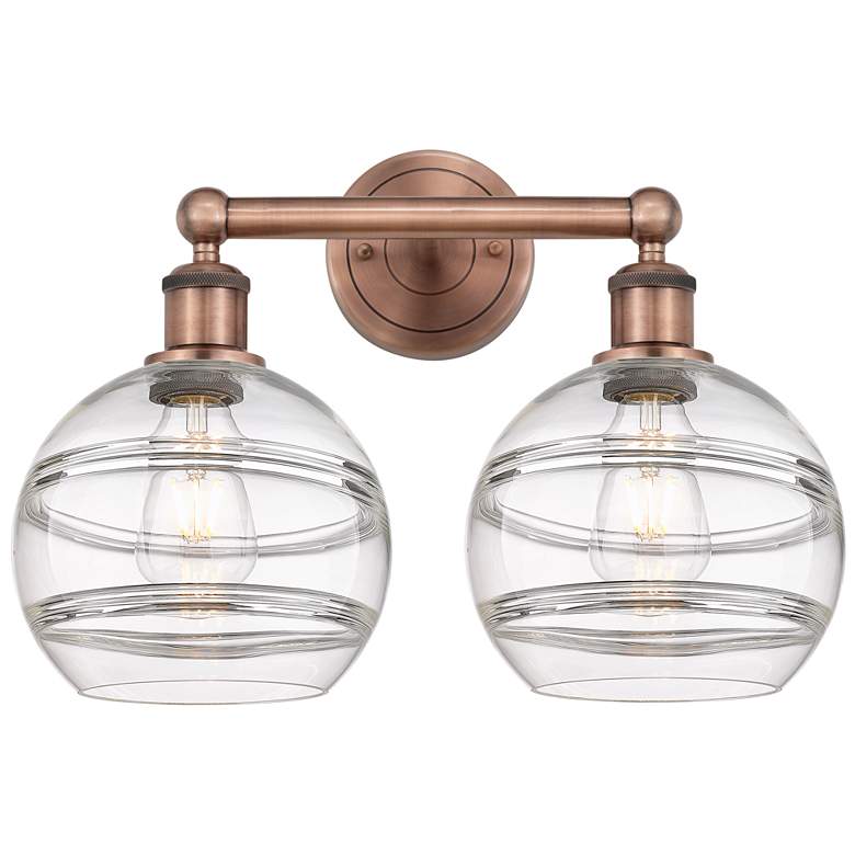 Image 1 Edison Rochester 17" Wide 2 Light Antique Copper Bath Light w/ Clear S