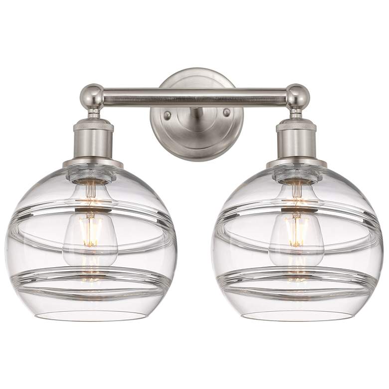 Image 1 Edison Rochester 17" Wide 2 Light Satin Nickel Bath Light With Clear S