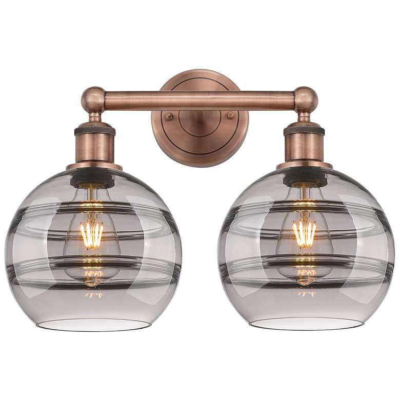 Image 1 Edison Rochester 17"W 2 Light Copper Bath Light w/ Light Smoke Shade