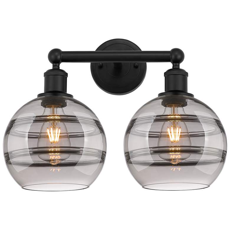 Image 1 Edison Rochester 17"W 2 Light Matte Black Bath Light w/ Light Smoke Sh