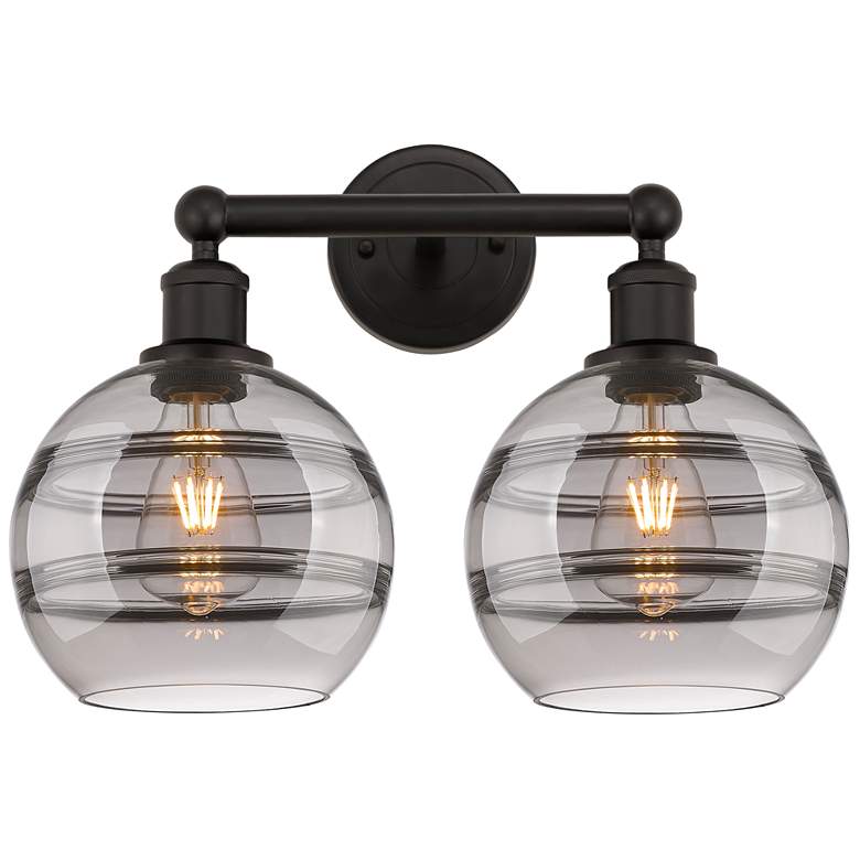 Image 1 Edison Rochester 17"W 2 Light Oiled Bronze Bath Light w/ Light Smoke S