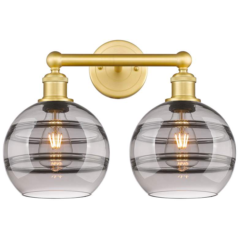 Image 1 Edison Rochester 17"W 2 Light Satin Gold Bath Light w/ Light Smoke Sha