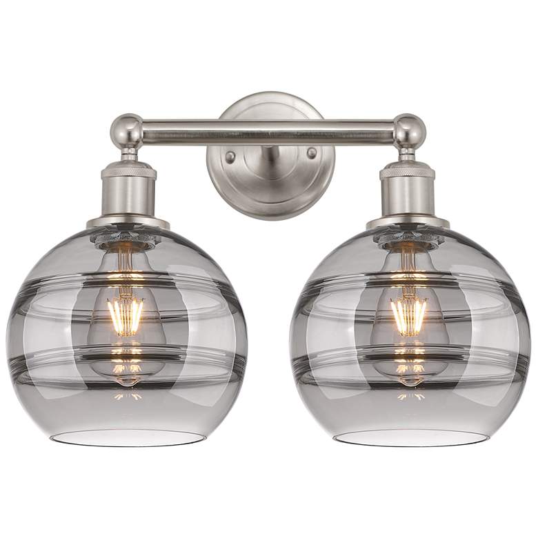 Image 1 Edison Rochester 17"W 2 Light Satin Nickel Bath Light w/ Light Smoke S