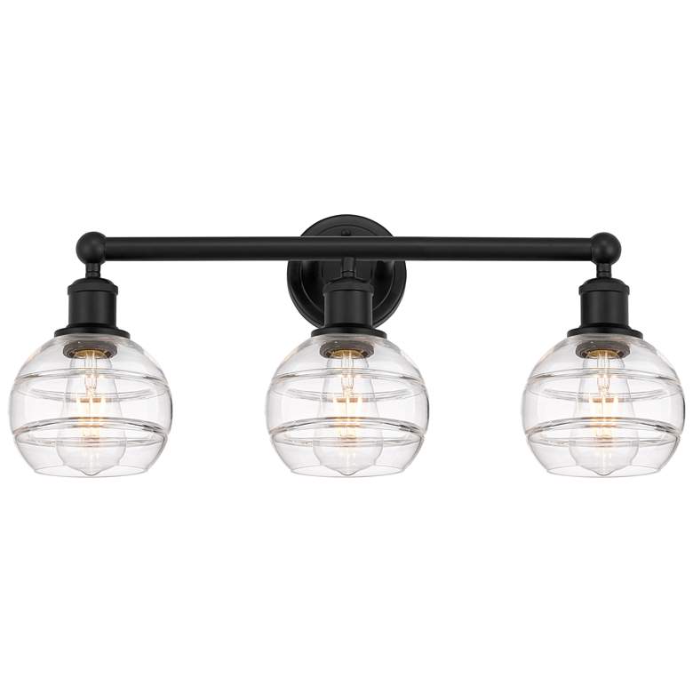 Image 1 Edison Rochester 23.88" Wide 3 Light Matte Black Bath Light w/ Clear S
