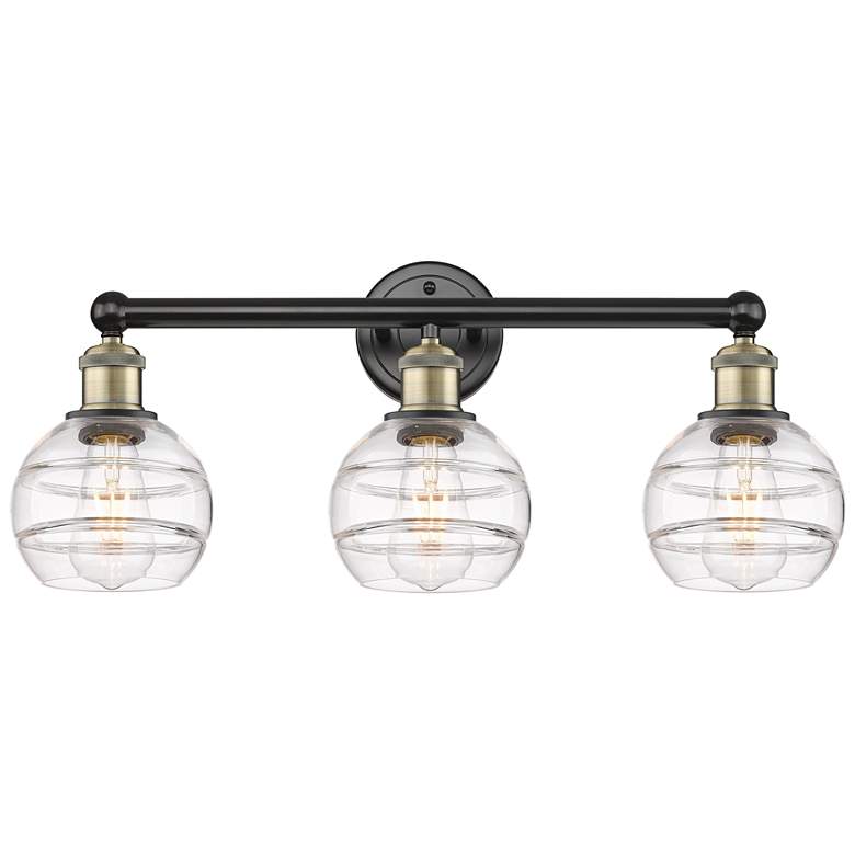 Image 1 Edison Rochester 23.88"W 3 Light Black Brass Bath Light w/ Clear Shade