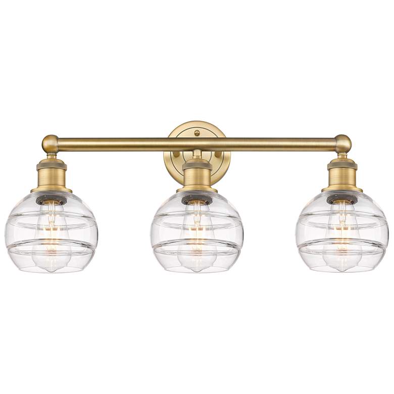 Image 1 Edison Rochester 23.88"W 3 Light Brushed Brass Bath Light w/ Clear Sha