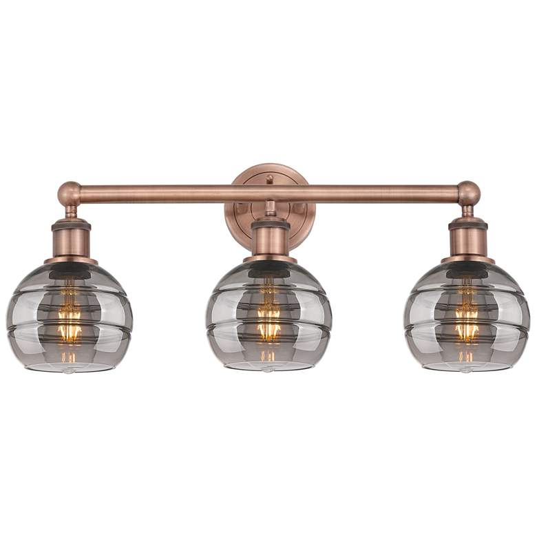 Image 1 Edison Rochester 23.88"W 3 Light Copper Bath Light w/ Light Smoke Shad