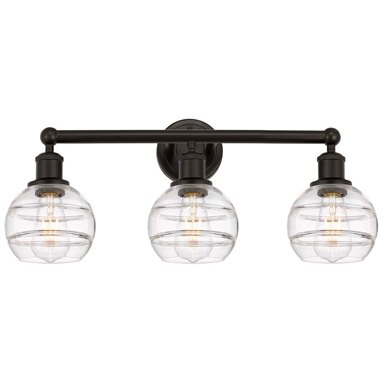 Image 1 Edison Rochester 23.88"W 3 Light Oiled Bronze Bath Light w/ Clear Shad