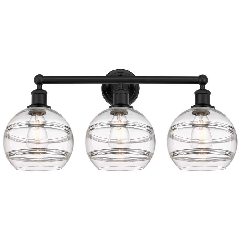 Image 1 Edison Rochester 26" Wide 3 Light Matte Black Bath Light With Clear Sh