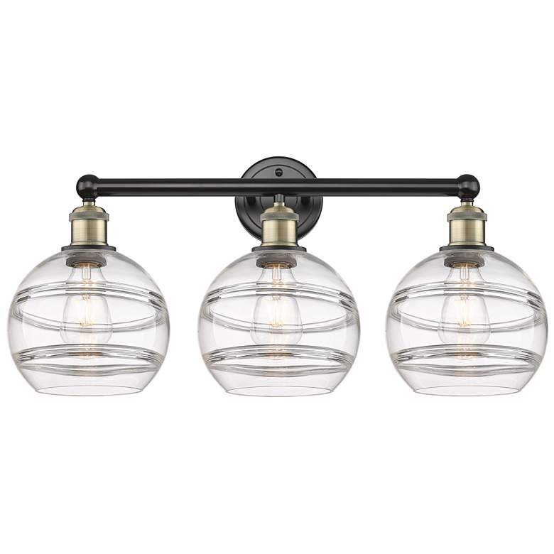 Image 1 Edison Rochester 26"W 3 Light Black Antique Brass Bath Light w/ Clear