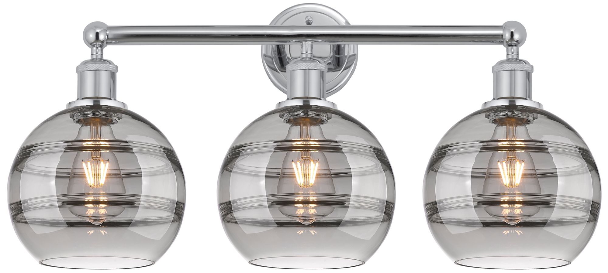 Edison Rochester 26"W 3 Light Chrome Bath Light w/ Light Smoke Shade