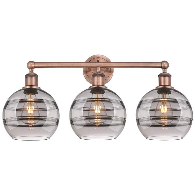 Image 1 Edison Rochester 26"W 3 Light Copper Bath Light w/ Light Smoke Shade
