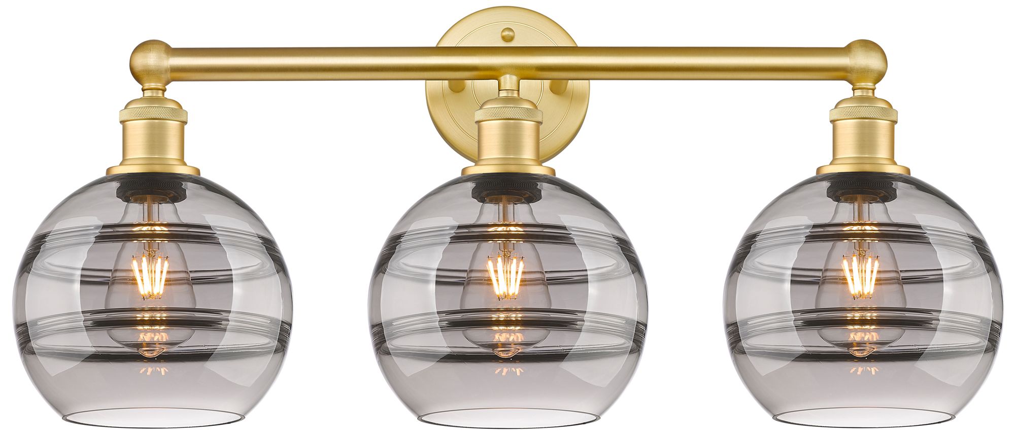 Edison Rochester 26"W 3 Light Satin Gold Bath Light w/ Light Smoke Sha