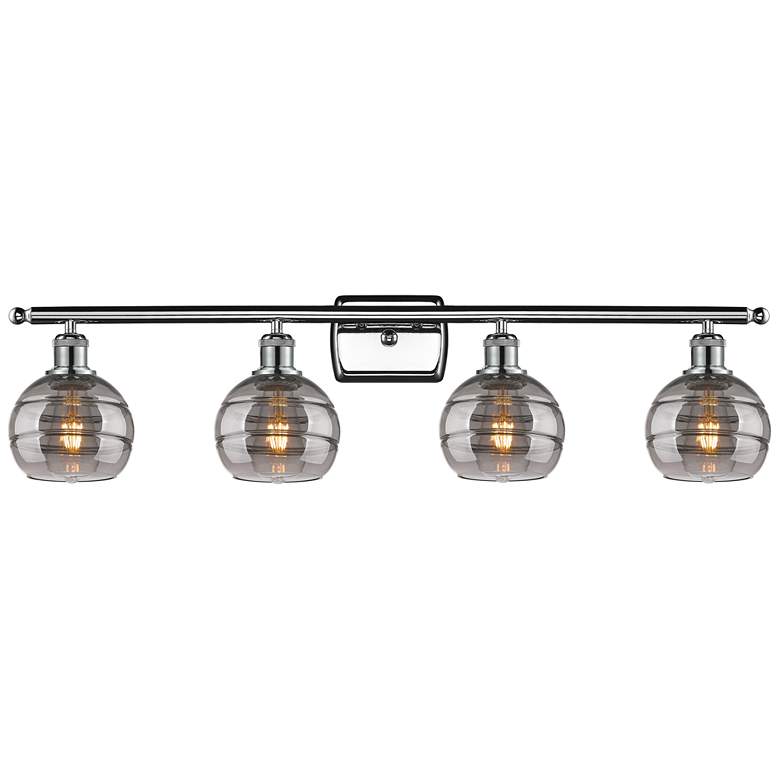 Image 1 Edison Rochester 32.88"W 4-Light Antique Brass Bath Light w/ Clear Sha