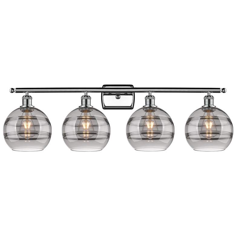 Image 1 Edison Rochester 35"W 4-Light Antique Brass Bath Light w/ Clear Shade