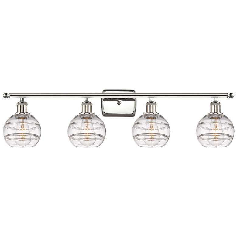 Image 1 Edison Rochester 35"W 4-Light Matte Black Bath Vanity Light w/ Smoke S
