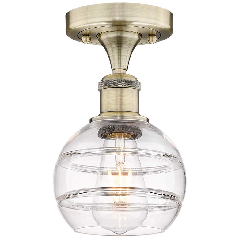Image 1 Edison Rochester 5.88" Wide Antique Brass Semi-Flush Mount With Clear