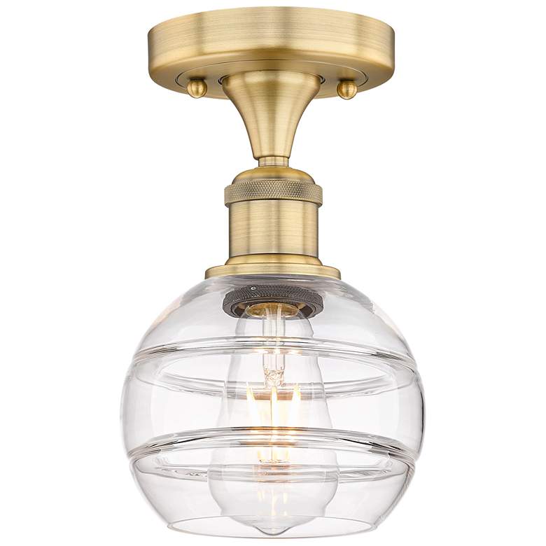 Image 1 Edison Rochester 5.88" Wide Brushed Brass Semi-Flush Mount With Clear