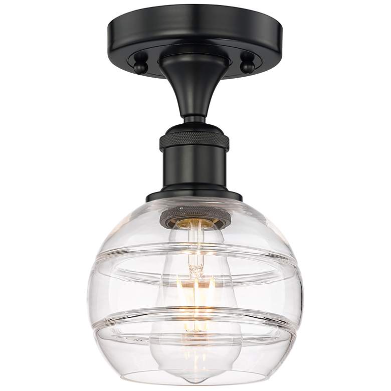 Image 1 Edison Rochester 5.88" Wide Matte Black Semi-Flush Mount With Clear Sh