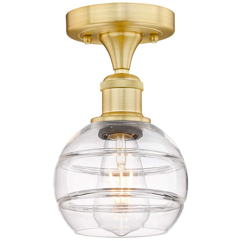 Image 1 Edison Rochester 5.88" Wide Satin Gold Semi-Flush Mount With Clear Sha