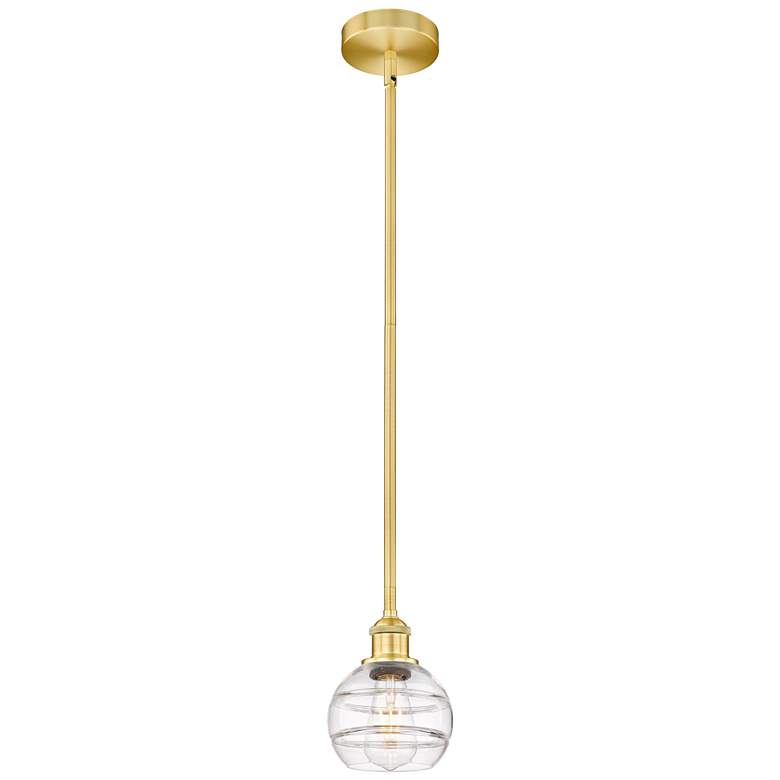 Image 1 Edison Rochester 5.88" Wide Satin Gold Stemmed Mini Pendant w/ Clear S
