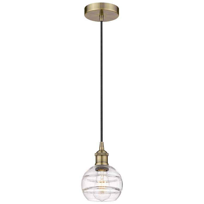 Image 1 Edison Rochester 5.88"W Antique Brass Corded Mini Pendant w/ Clear Sha