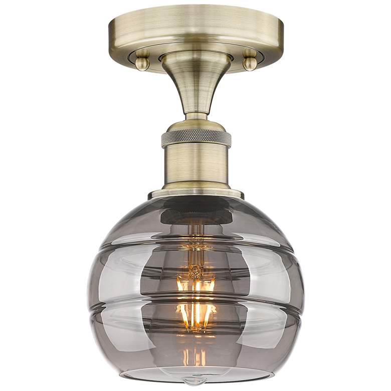 Image 1 Edison Rochester 5.88"W Antique Brass Semi-Flush Mount w/ Light Smoke