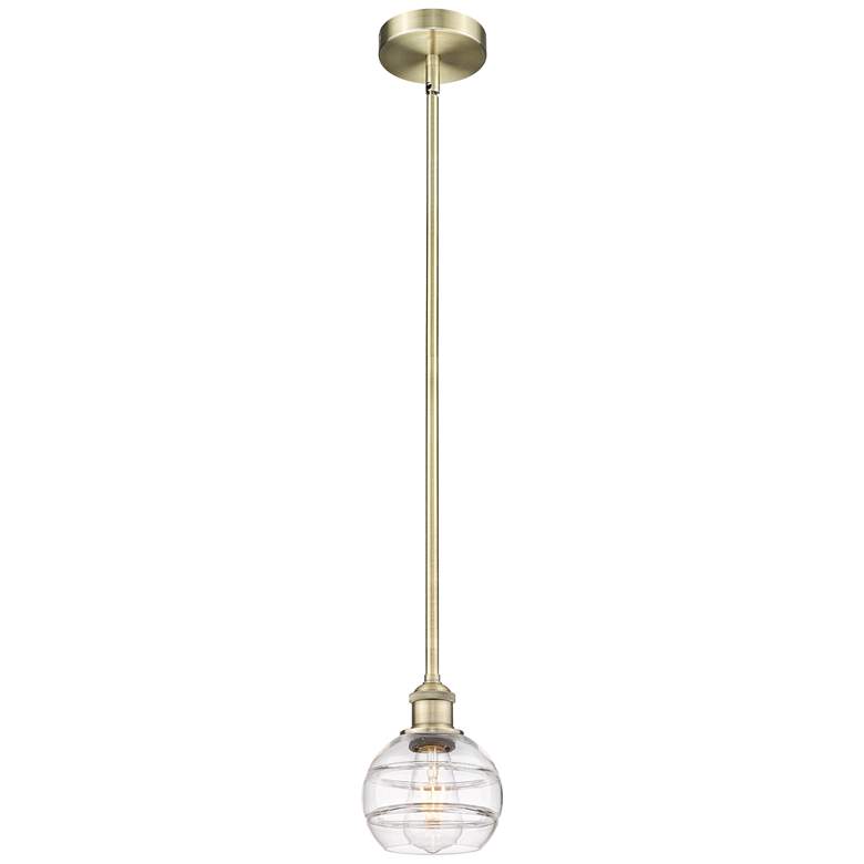 Image 1 Edison Rochester 5.88"W Antique Brass Stemmed Mini Pendant w/ Clear Sh