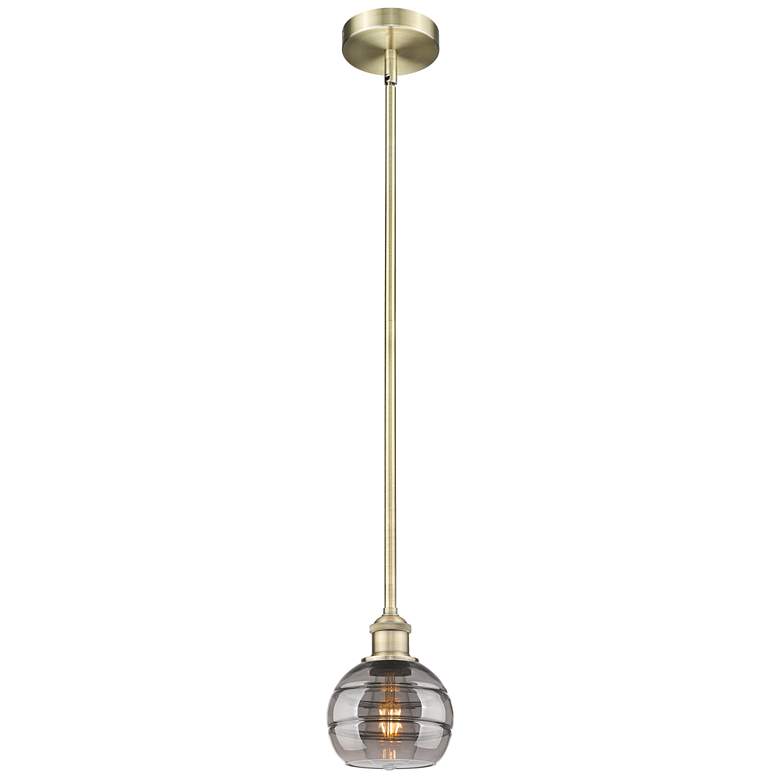 Image 1 Edison Rochester 5.88"W Antique Brass Stemmed Mini Pendant w/ Smoke Sh