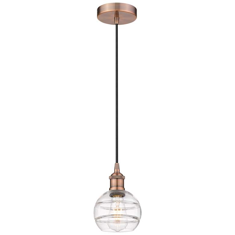 Image 1 Edison Rochester 5.88"W Antique Copper Corded Mini Pendant w/ Clear Sh