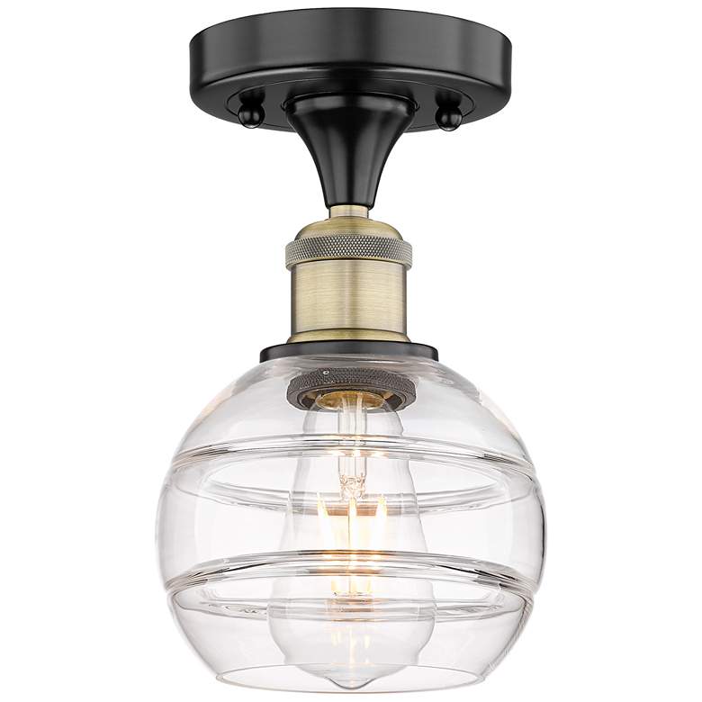 Image 1 Edison Rochester 5.88"W Black Antique Brass Semi-Flush Mount w/ Clear