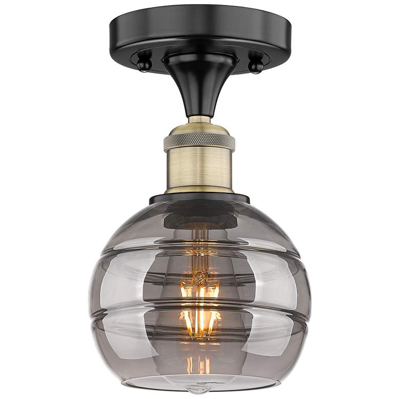 Image 1 Edison Rochester 5.88"W Black Antique Brass Semi-Flush w/ Light Smoke