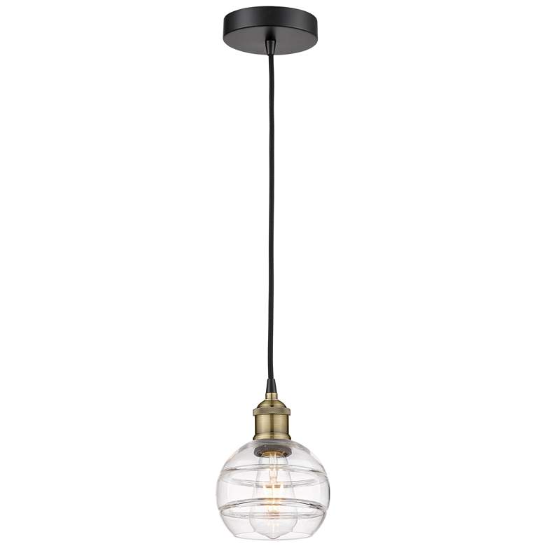 Image 1 Edison Rochester 5.88"W Black Brass Corded Mini Pendant w/ Clear Shade