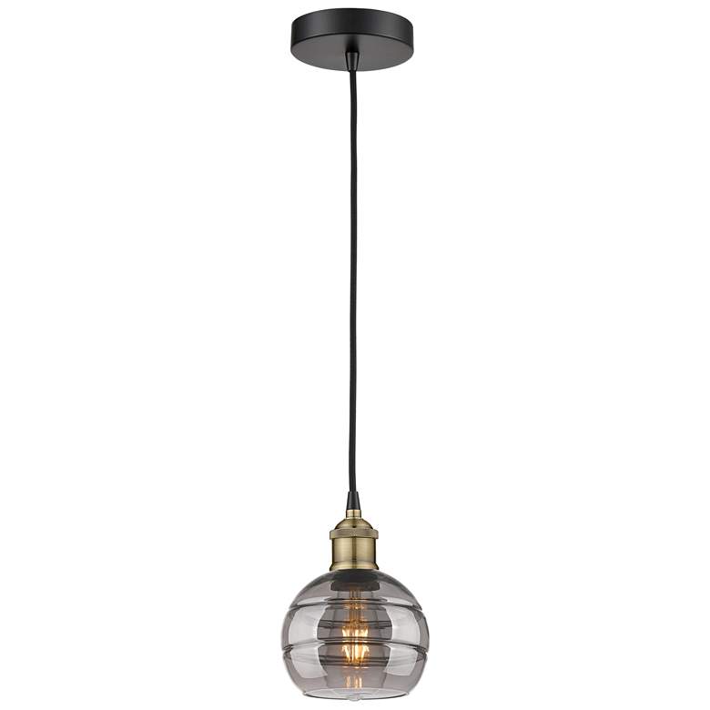 Image 1 Edison Rochester 5.88"W Black Brass Corded Mini Pendant w/ Smoke Shade
