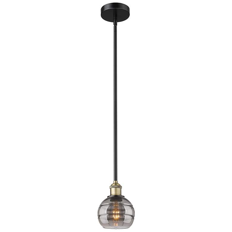 Image 1 Edison Rochester 5.88"W Black Brass Stemmed Mini Pendant w/ Smoke Shad