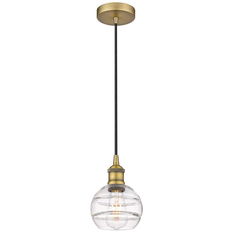 Image 1 Edison Rochester 5.88"W Brushed Brass Corded Mini Pendant w/ Clear Sha
