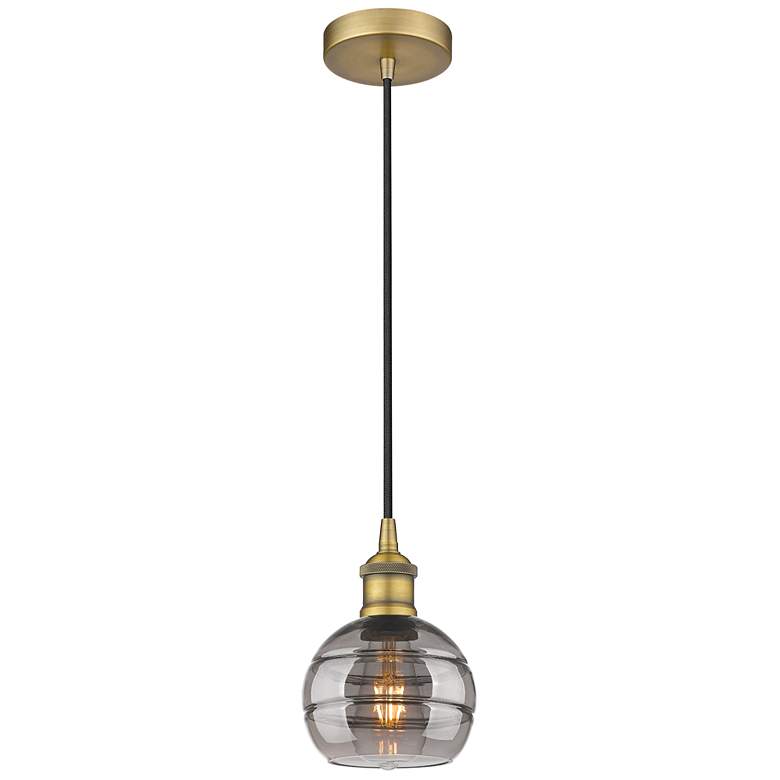 Image 1 Edison Rochester 5.88"W Brushed Brass Corded Mini Pendant w/ Smoke Sha