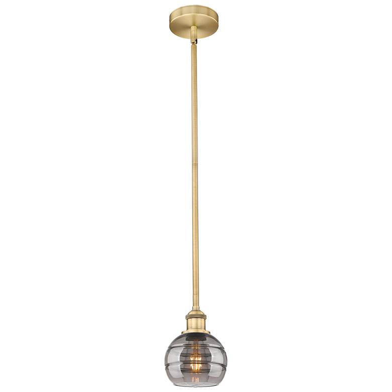 Image 1 Edison Rochester 5.88"W Brushed Brass Stemmed Mini Pendant w/ Smoke Sh