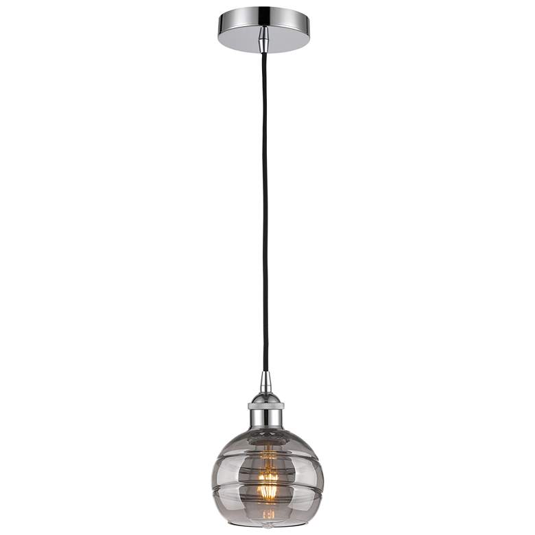 Image 1 Edison Rochester 5.88"W Chrome Corded Mini Pendant w/ Light Smoke Shad