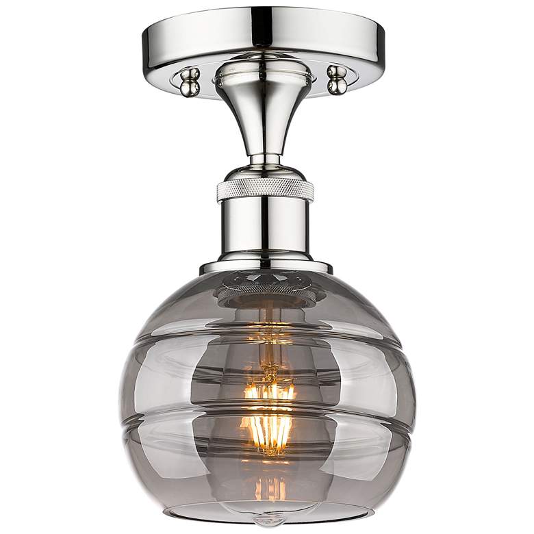 Image 1 Edison Rochester 5.88"W Chrome Semi-Flush Mount w/ Light Smoke Shade