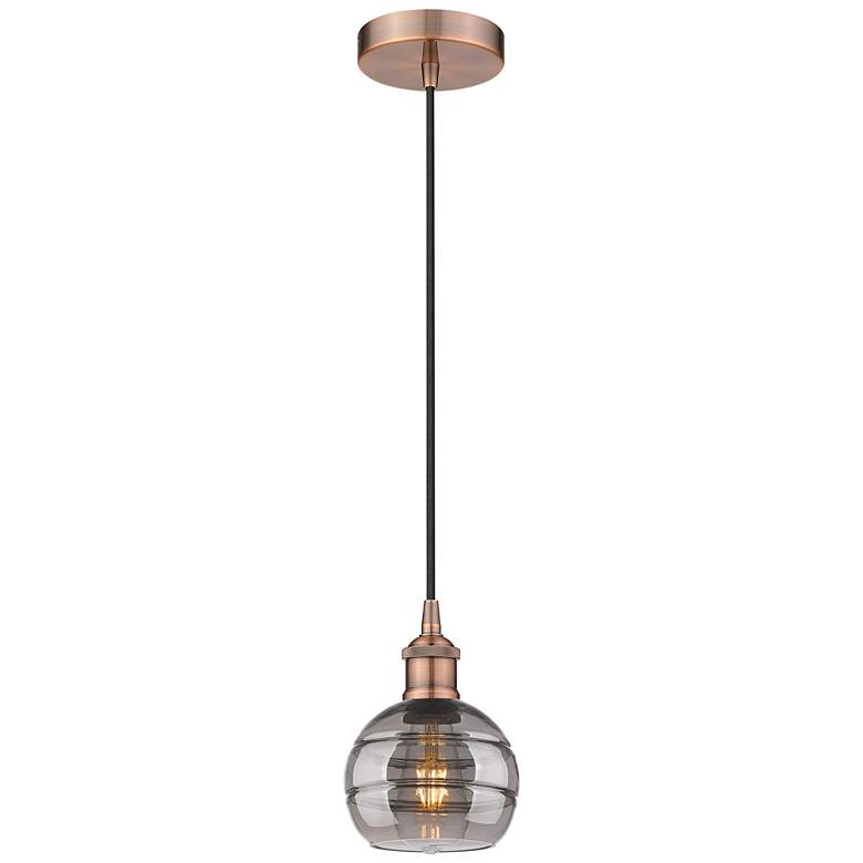 Image 1 Edison Rochester 5.88"W Copper Corded Mini Pendant w/ Light Smoke Shad