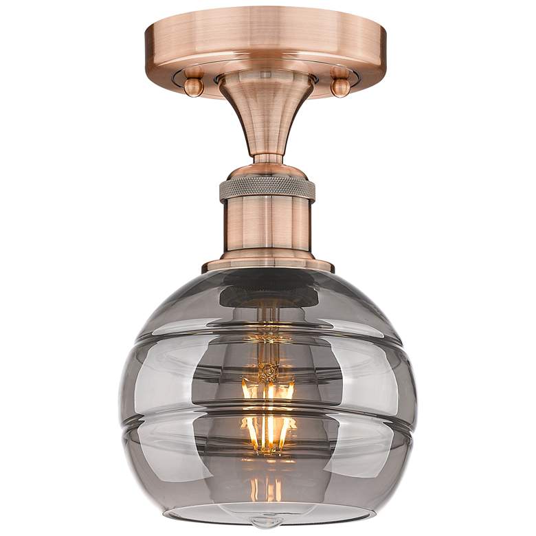 Image 1 Edison Rochester 5.88"W Copper Semi-Flush Mount w/ Light Smoke Shade