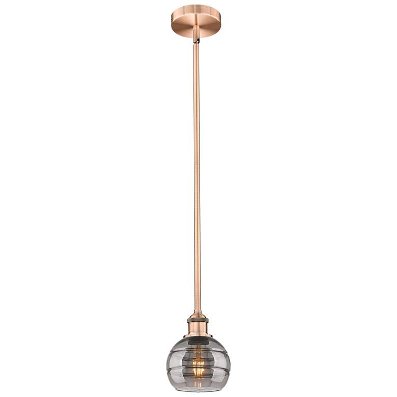 Image 1 Edison Rochester 5.88"W Copper Stemmed Mini Pendant w/ Light Smoke Sha