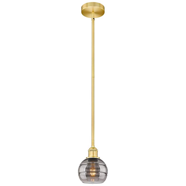 Image 1 Edison Rochester 5.88"W Gold Stemmed Mini Pendant w/ Light Smoke Shade