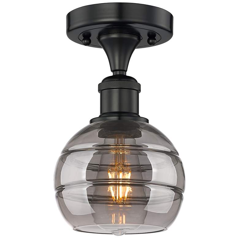 Image 1 Edison Rochester 5.88"W Matte Black Semi-Flush Mount w/ Light Smoke Sh
