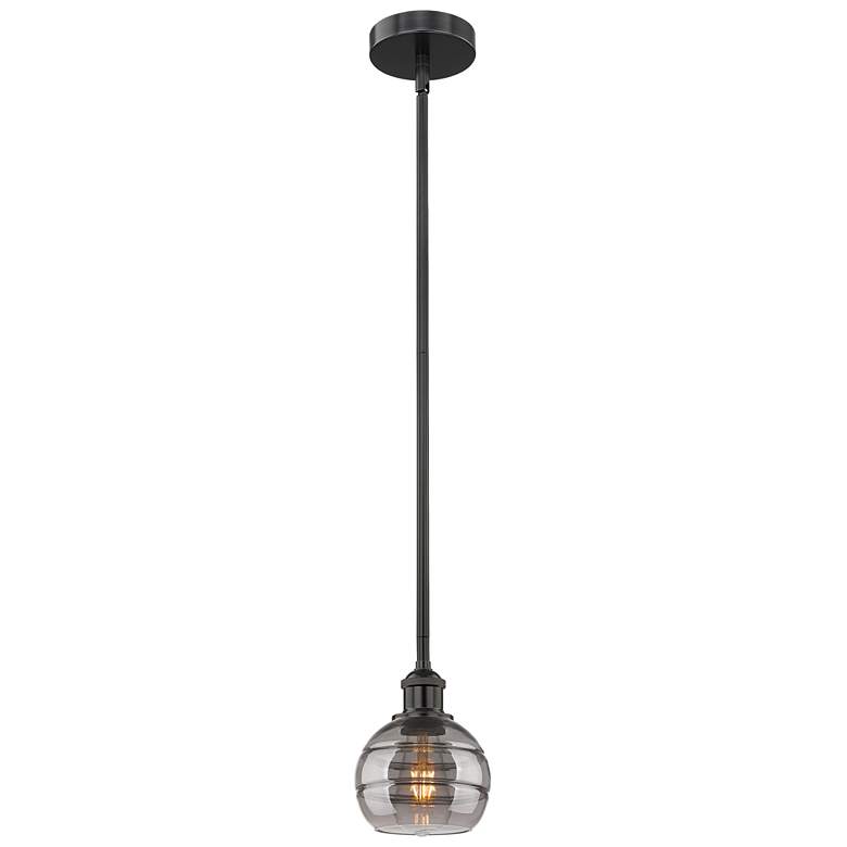 Image 1 Edison Rochester 5.88"W Matte Black Stemmed Mini Pendant w/ Smoke Shad