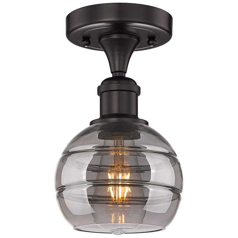 Image 1 Edison Rochester 5.88"W Oiled Bronze Semi-Flush Mount w/ Light Smoke S