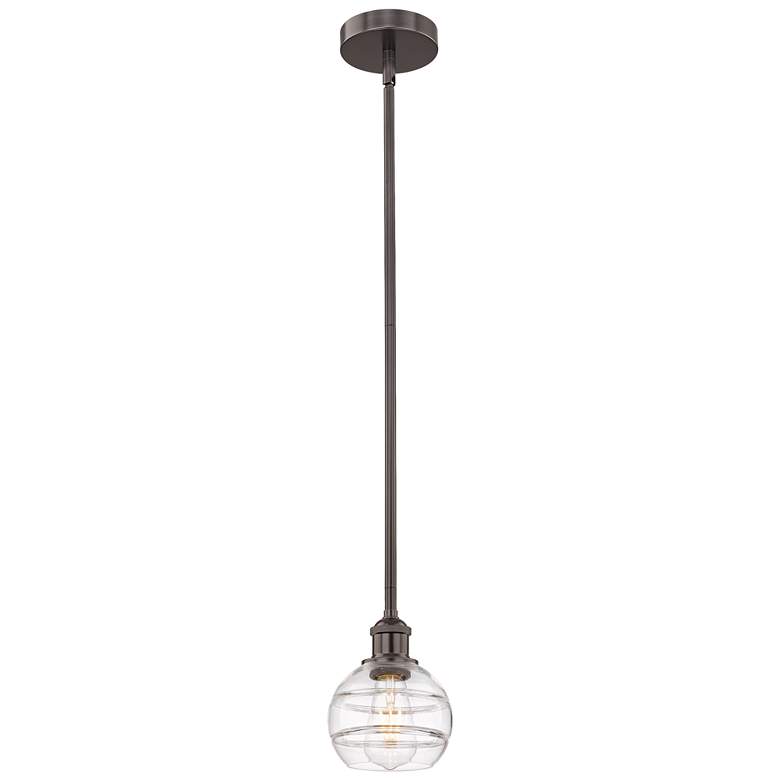 Image 1 Edison Rochester 5.88"W Oiled Bronze Stemmed Mini Pendant w/ Clear Sha